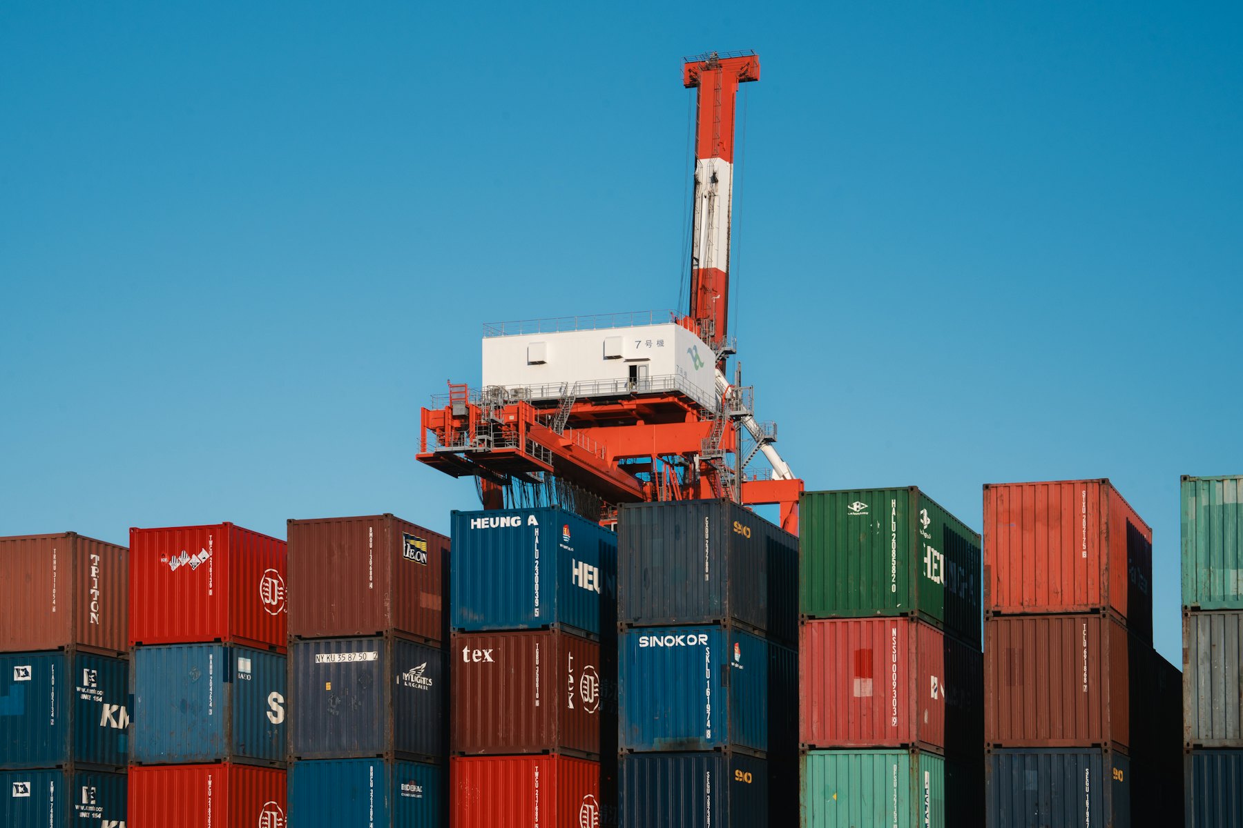 Shipping containers stacked at a port