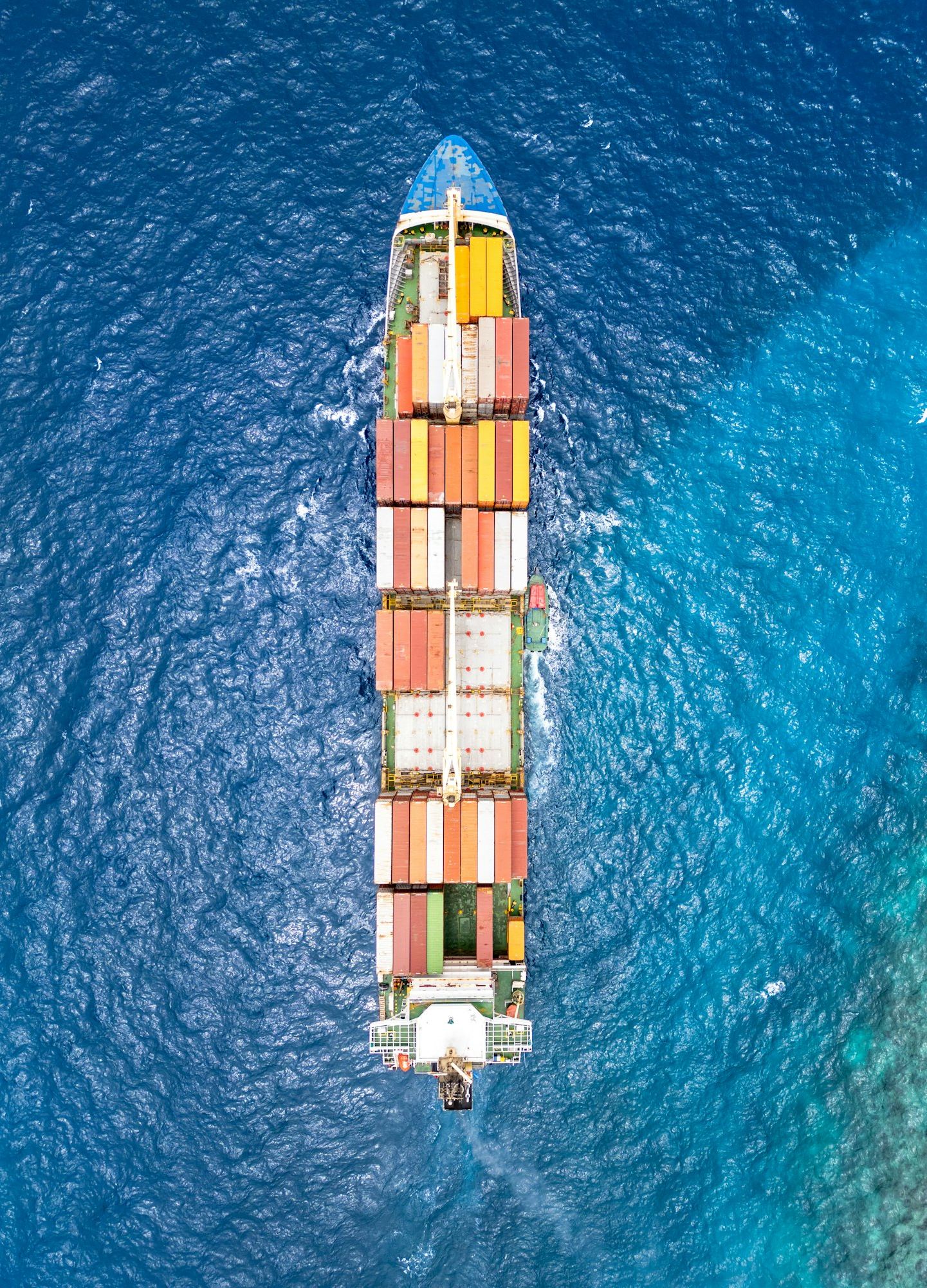 Container ship at sea, seen from above